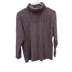 St Johns Bay Womens Purple Plaid Turtleneck Long Sleeve Cotton Knit Top Large